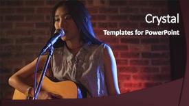  Presentation with singer - Colorful slide deck enhanced with acoustic noise - confident female singer playing guitar backdrop and a wine colored foreground