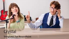  Presentation with online music lesson piano - Theme featuring acoustic noise - young woman during music lesson background and a  colored foreground