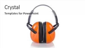  Presentation with white - Audience pleasing presentation theme consisting of acoustic protection - noice cancelling earphones isolated backdrop and a white colored foreground