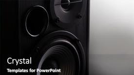  Presentation with speakers - Colorful presentation design enhanced with acoustic-sound-speakers-with-copy backdrop and a black colored foreground