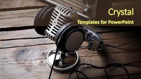  Presentation with radio - PPT theme having acoustic waves - microphone with headphones and radio background and a tawny brown colored foreground
