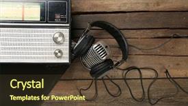  Presentation with headphones - Slide set enhanced with acoustic waves - radio with headphones and microphone background and a tawny brown colored foreground