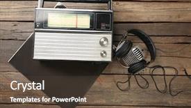  Presentation with headphones - Cool new PPT layouts with acoustic waves - radio with headphones and microphone backdrop and a tawny brown colored foreground