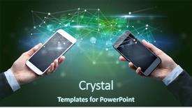  Presentation with smartphones - Amazing slides having acquaintance - close up of two hands backdrop and a ocean colored foreground