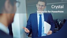  Presentation with business partner - Slide set enhanced with acquaintance - elegant employee in suit background and a  colored foreground