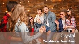  Presentation with 3d men - Colorful presentation enhanced with acquaintance and flirtation a woman backdrop and a coral colored foreground