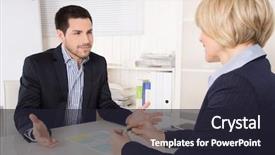  Presentation with interview - Beautiful PPT theme featuring acquisition - job interview or meeting situation backdrop and a wine colored foreground