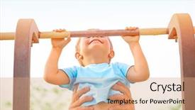  Presentation with summer camp - Audience pleasing slide set consisting of acrobat workout on backyard summer backdrop and a coral colored foreground