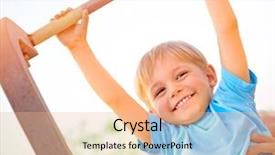  Presentation with summer camp - Presentation theme featuring acrobat workout on backyard summer background and a coral colored foreground