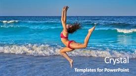  Presentation with gymnastics - PPT theme featuring acrobatic gymnastics bikini girl background and a ocean colored foreground