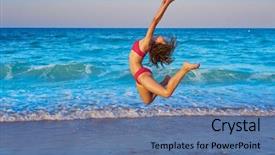  Presentation with gymnastics - Beautiful PPT theme featuring acrobatic gymnastics bikini girl backdrop and a teal colored foreground