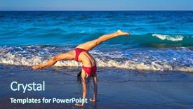  Presentation with gymnastics - Slide deck with acrobatic gymnastics bikini girl background and a ocean colored foreground