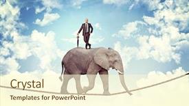  Presentation with elephant - Theme consisting of acrobatics - man with umbrella on acrobat background and a cream colored foreground