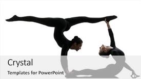  Presentation with acrobatics - Beautiful presentation featuring acrobatics - two women contortionist practicing gymnastic backdrop and a light gray colored foreground