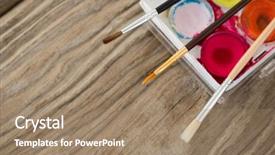  Presentation with volcano and erthcuake surface - Beautiful PPT layouts featuring acrylic plastic - paintbrushes and palette on wooden backdrop and a  colored foreground