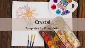  Presentation with abstract paint brush texture art - Cool new slide deck with acrylic plastic - palette paint brushes and white backdrop and a  colored foreground