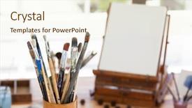  Presentation with paint brush brash and red - Cool new PPT layouts with acrylic plastic - set of paint brushes backdrop and a  colored foreground