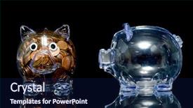  Presentation with an empty two way - Colorful slide deck enhanced with acrylic plastic - two clear acryllic piggy banks backdrop and a navy blue colored foreground