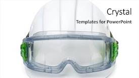  Presentation with commitment safety - Cool new PPT layouts with acrylic plastic - white hard hat and safety backdrop and a white colored foreground