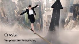  Presentation with road - Presentation theme featuring acting - businesswoman performing a balancing act background and a light gray colored foreground