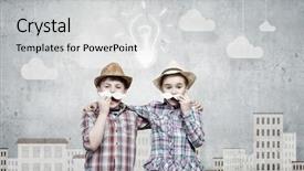  Presentation with acting - Colorful presentation theme enhanced with acting - cute girl and boy wearing backdrop and a light gray colored foreground