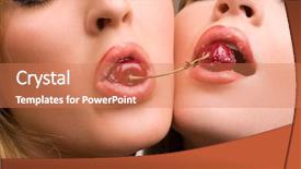 Presentation with sharing love - Cool new presentation theme with acting modeling - female lovers sharing red cherries backdrop and a  colored foreground