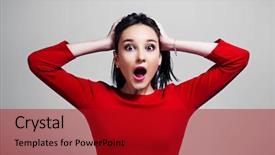  Presentation with teenage girl - Audience pleasing PPT theme consisting of acting modeling - surprised and shocked teenage girl backdrop and a crimson colored foreground