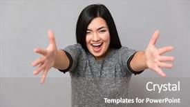  Presentation with beautiful black women smiling - Colorful PPT theme enhanced with acting modeling - young beautiful happy smiling backdrop and a gray colored foreground