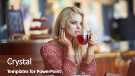  Presentation with tea cup - Cool new theme with acting modeling - young fashion woman drinks tea backdrop and a  colored foreground