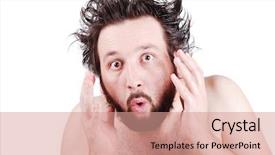  Presentation with hair - Audience pleasing PPT theme consisting of acting modeling - young male model with funny backdrop and a  colored foreground