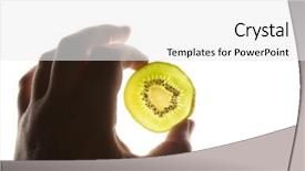  Presentation with kiwi - Presentation design with actinidia - male hand holding kiwi section background and a white colored foreground