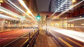  Presentation with urban - PPT theme having action car - modern urban landscape at night background and a coral colored foreground