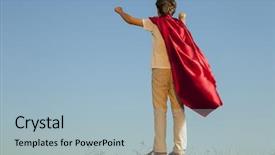  Presentation with cartoon superhero - Slide deck featuring action cartoon - boy playing superheroes background and a light blue colored foreground