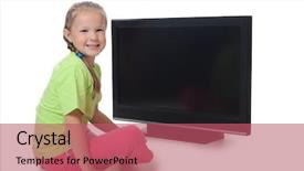  Presentation with girl mentor - Slides consisting of action cartoon - little girl looks at tv background and a coral colored foreground