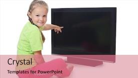  Presentation with lsd - PPT theme having action cartoon - little girl looks lsd tv background and a coral colored foreground