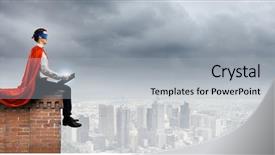  Presentation with mask - Beautiful presentation featuring action cartoon - man in cape and mask backdrop and a light gray colored foreground