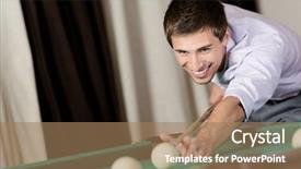  Presentation with billiard - Beautiful PPT theme featuring action games - young man playing billiard spending backdrop and a coral colored foreground