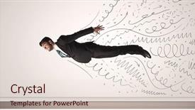  Presentation with flying - PPT layouts with action hero - business man flying with hand background and a  colored foreground