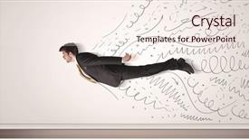  Presentation with flying - Theme with action hero - business man flying with hand background and a  colored foreground
