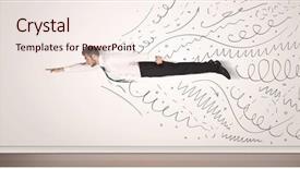  Presentation with hand drawn cartoon of sports - Cool new presentation with action hero - business man flying with hand backdrop and a sky blue colored foreground