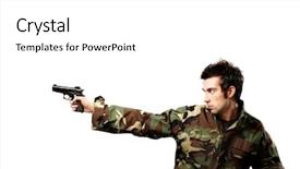  Presentation with gun - PPT layouts consisting of action hero - soldier pointing gun background and a  colored foreground