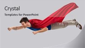  Presentation with super man - Slide set having action hero - super power and people concept background and a light gray colored foreground