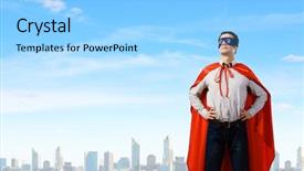  Presentation with hero - Amazing slides having action hero - young confident man in mask backdrop and a light blue colored foreground