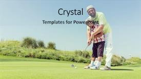  Presentation with teaching - Slide set having action learning - father teaching son playing golf background and a light blue colored foreground