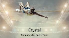  Presentation with high jump - Presentation theme having action of high jump background and a soft green colored foreground