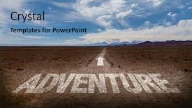  Presentation with lonely desert road - Slide set consisting of action plan free - adventure written on desert road background and a  colored foreground