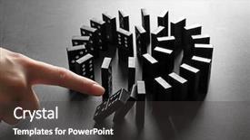  Presentation with banquet server hand - Beautiful slide deck featuring action reaction - female hand pushing dominoes backdrop and a dark gray colored foreground