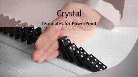  Presentation with domino - Slide set enhanced with action reaction - male hand stopping domino effect background and a coral colored foreground