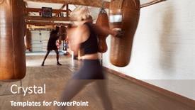  Presentation with leather bags - Beautiful slide set featuring action-shot-of-male backdrop and a violet colored foreground