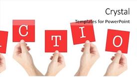  Presentation with elderly care helping hands - Audience pleasing presentation theme consisting of action written on cards held backdrop and a cool aqua colored foreground